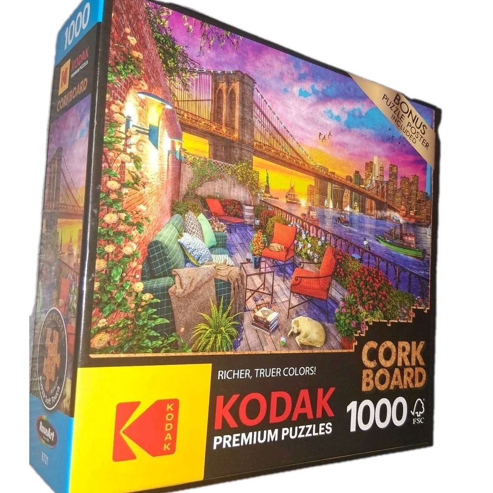 Kodak Premium 1000 Piece Puzzle 'MANHATTAN  BALCONY SUNSET' Cork - Rich Colors